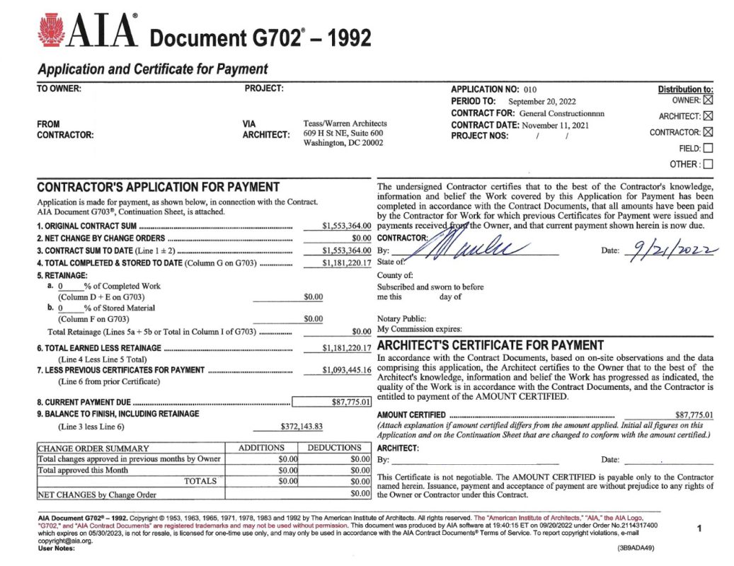 CA - Application For Payment