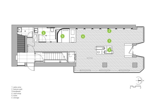 Presentation floor plan for the Aesop retail store interior in Georgetown, Washington, DC.